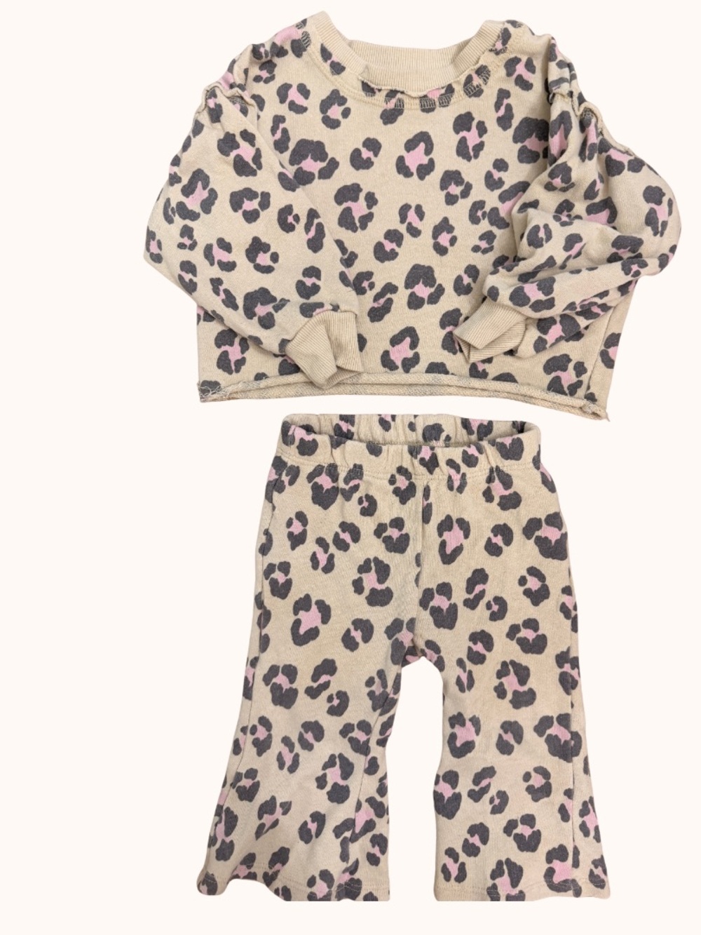 Cat & Jack Beige Leopard Print Two-Piece Set with Pink and Charcoal Spots
